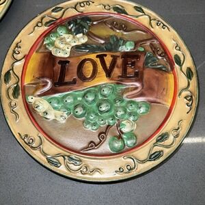 2 Decorative 7" Plates, Laugh, Love With Fruit Design